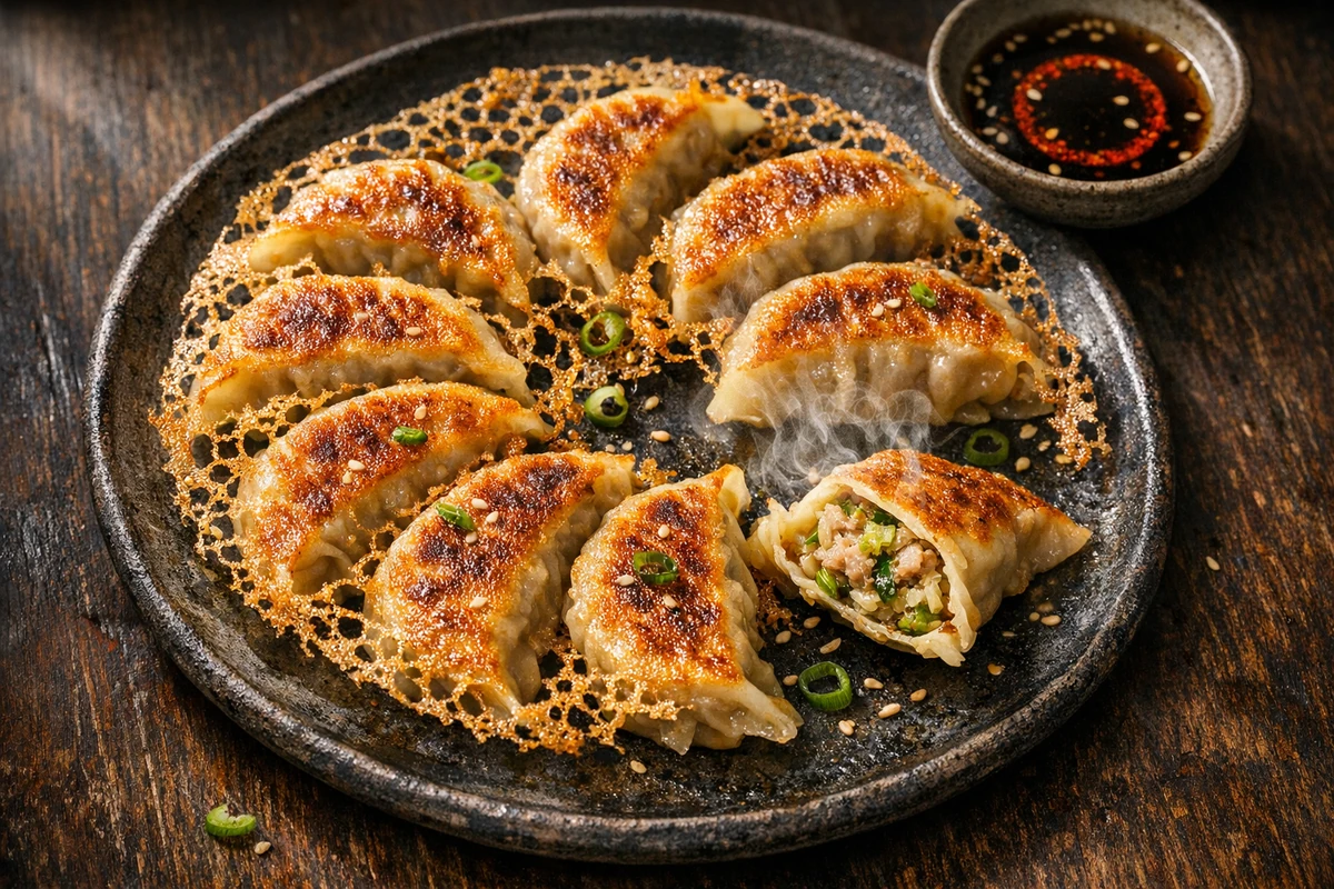 Japanese Gyoza with Crispy Lace Bottom (Hanetsuki Gyoza)