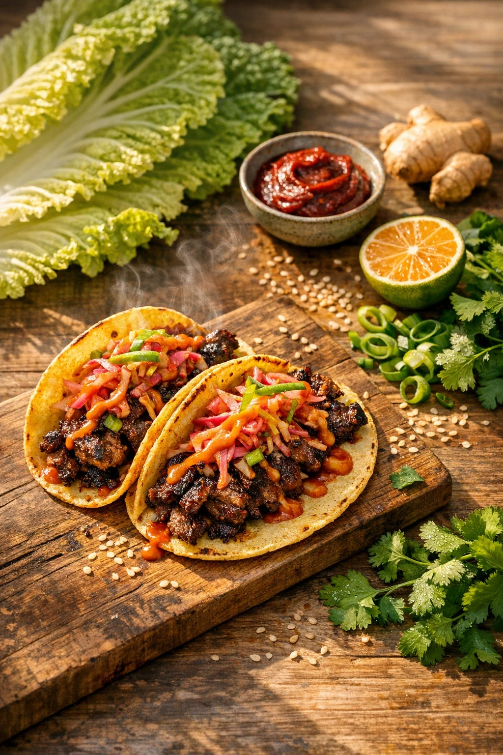 Korean-Mexican Bulgogi Tacos with Kimchi Slaw