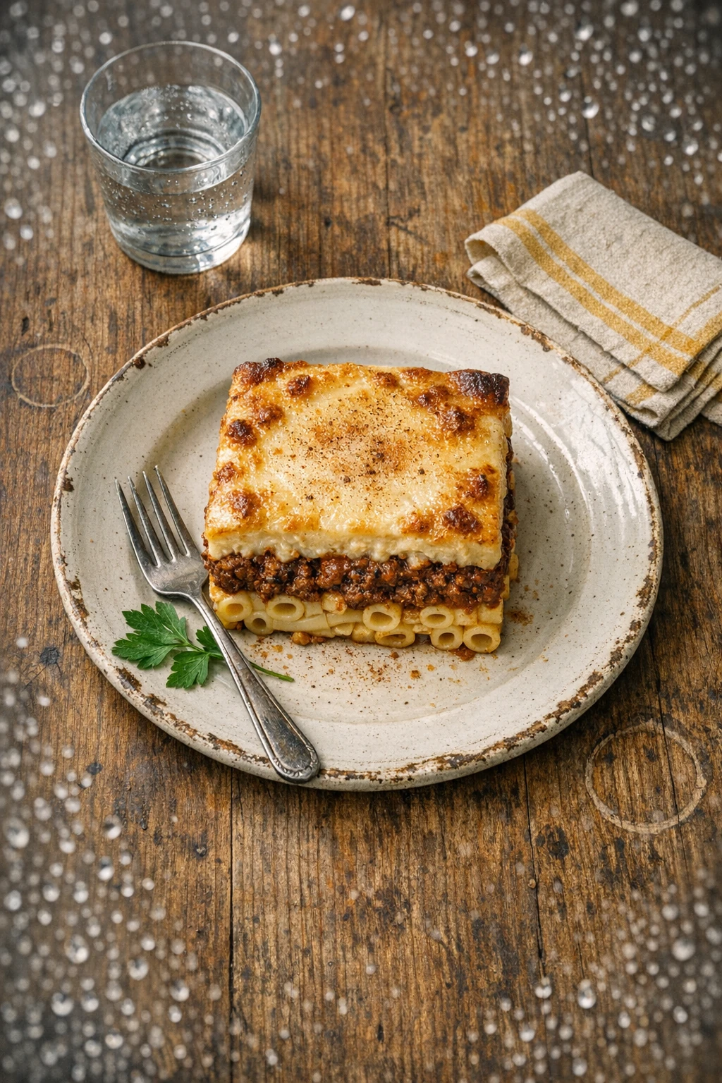Pastitsio, Greek Baked Pasta with Cinnamon-Spiced Meat Sauce and Golden Béchamel