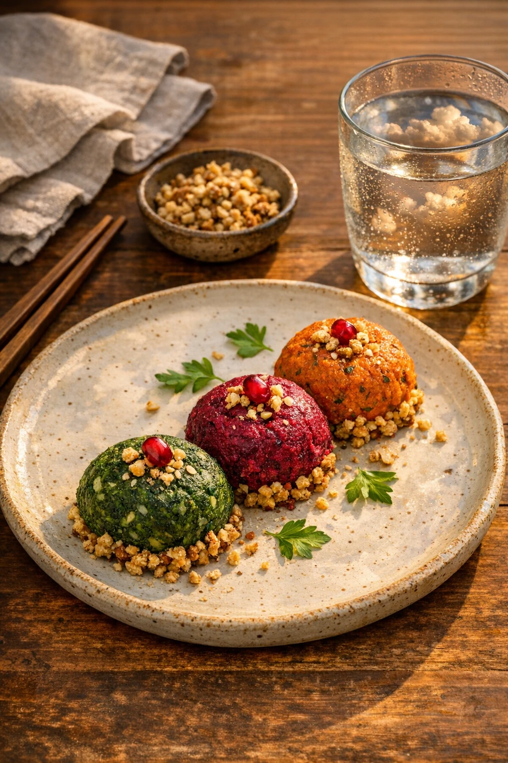 Pkhali Trio: Georgian Walnut-Herb Vegetable Pates with Spring Greens, Beets, and Carrots