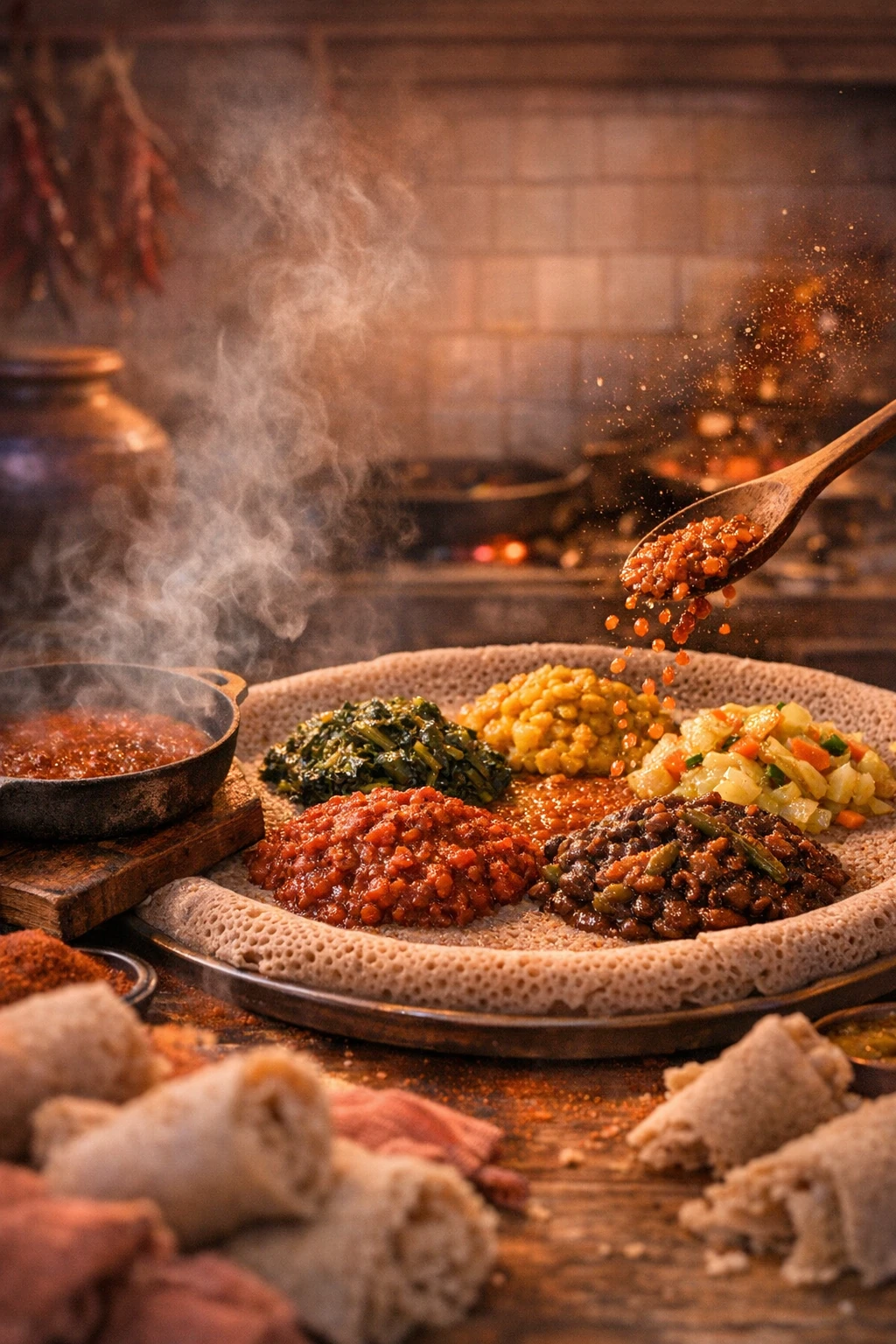 Yetsom Beyaynetu: Ethiopian Fasting Platter with Five Vibrant Vegetable Stews