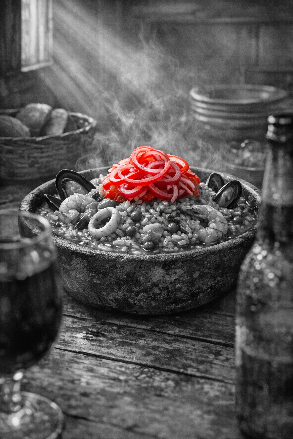 Arroz con Mariscos: Peruvian Seafood Rice with Aji Amarillo and Beer