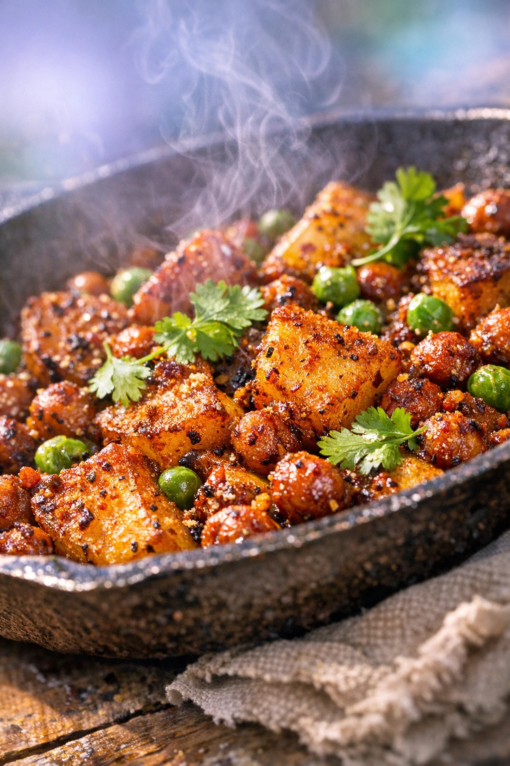 Berbere Masala Breakfast Hash with Crispy Chickpeas and Spring Pea Scatter