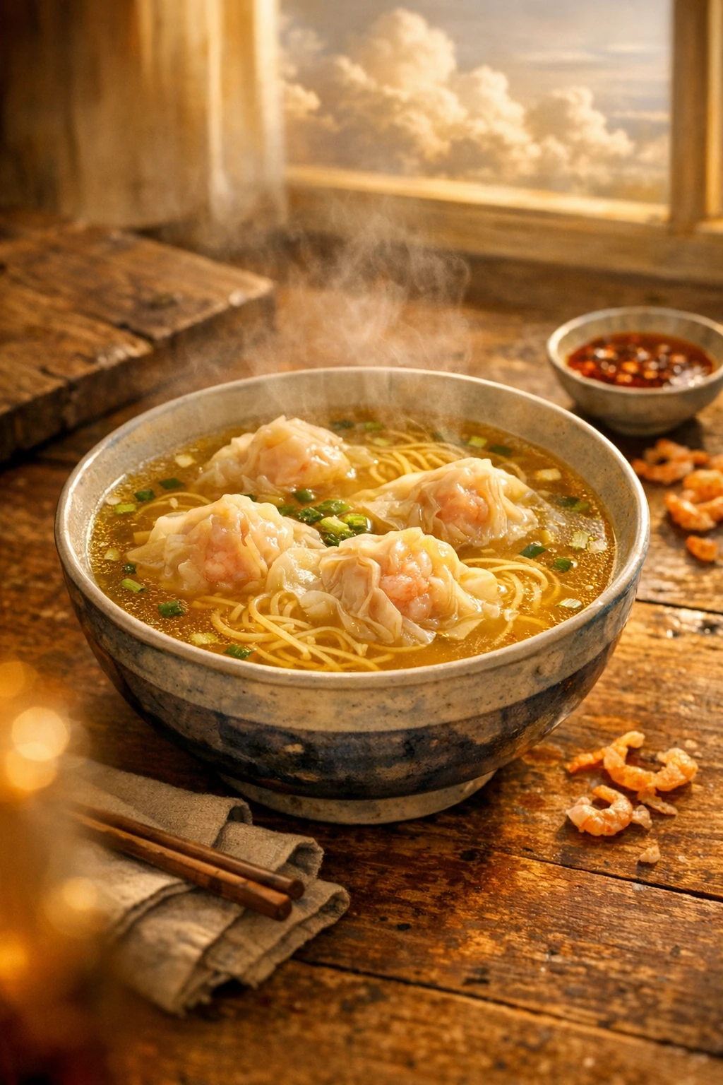 Cantonese Wonton Noodle Soup with Thin-Skin Shrimp Wontons