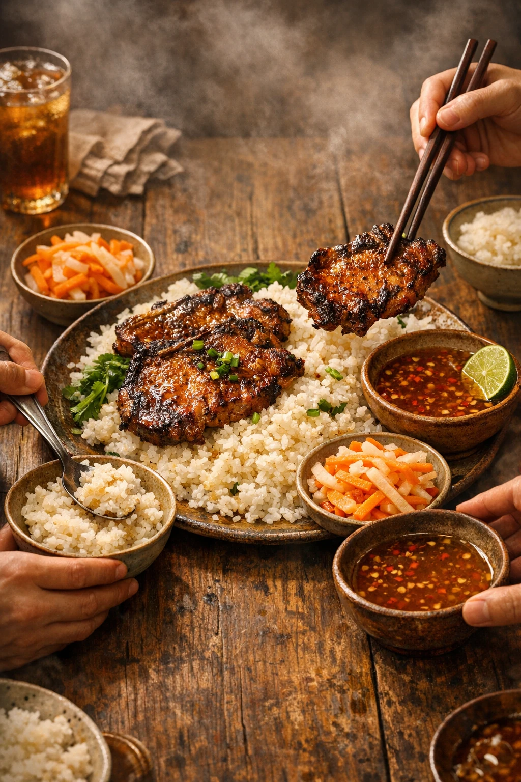 Com Tam Suon Nuong: Saigon Broken Rice with Lemongrass Grilled Pork Chop