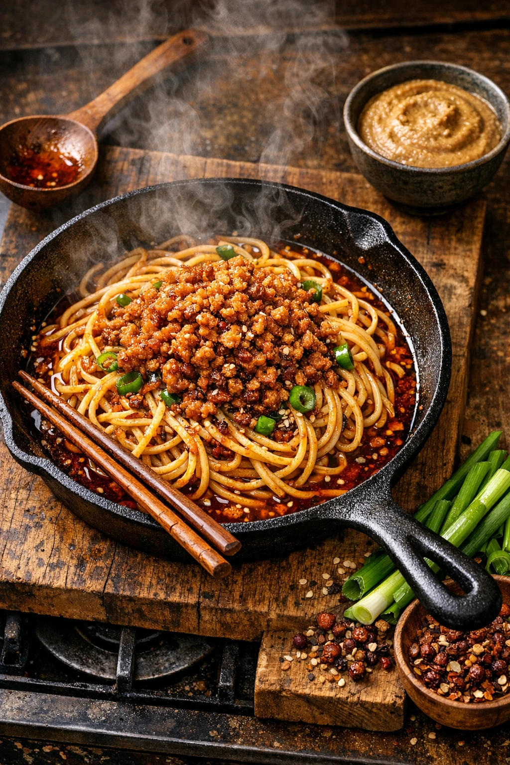 Dan Dan Noodles: Sichuan Street-Style with Crackling Pork