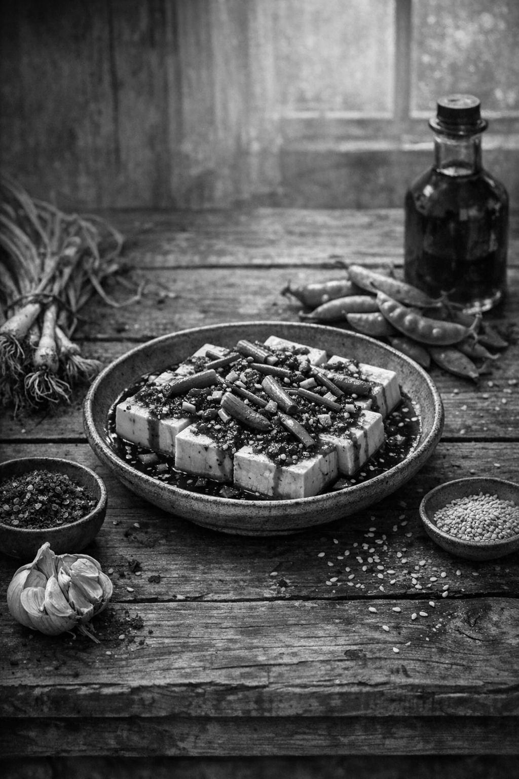 Dubujjim: Steamed Tofu with Spring Scallion Sauce
