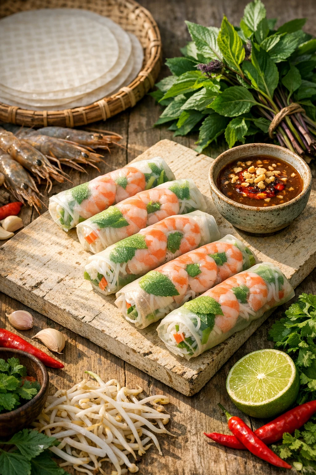 Goi Cuon: Fresh Spring Rolls with Fermented Peanut-Hoisin Dipping Sauce