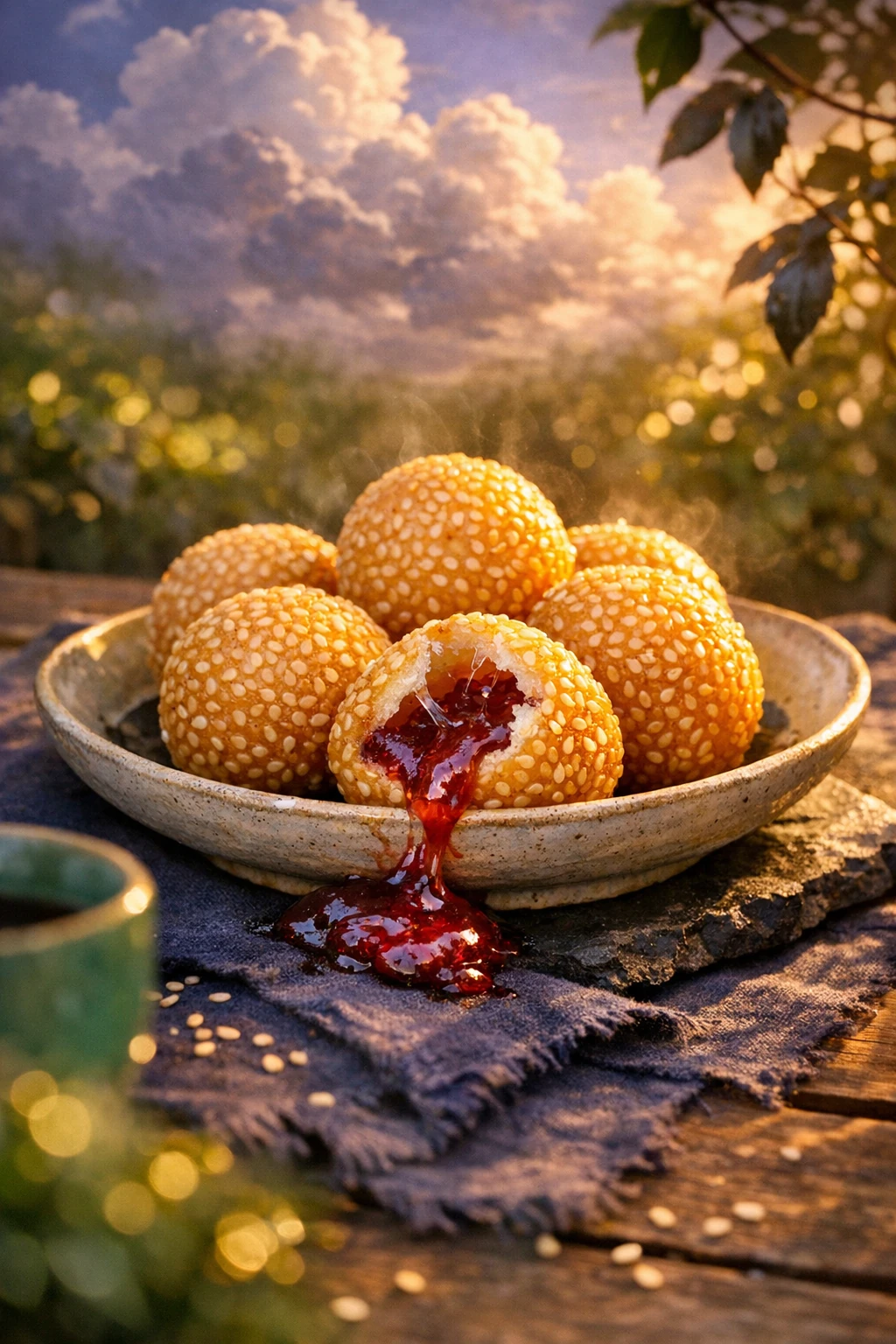 Jian Dui - Crispy Sesame Balls with Molten Red Bean Centers
