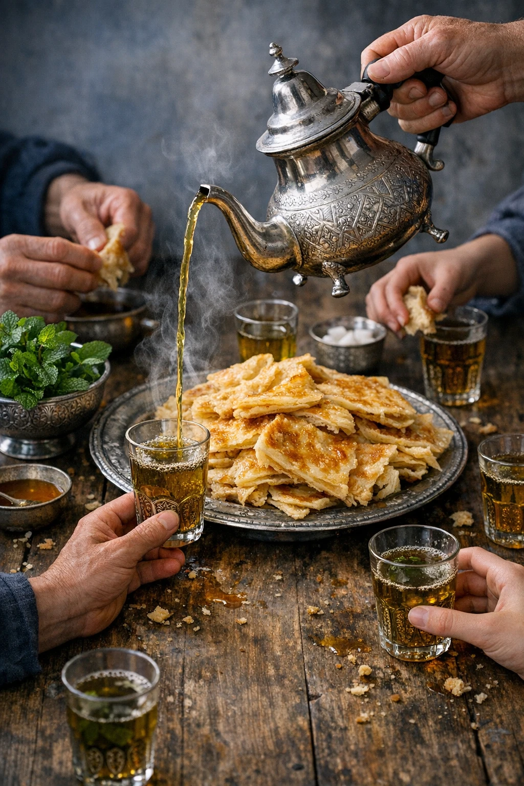 Moroccan Mint Tea Ceremony with Flaky Msemen