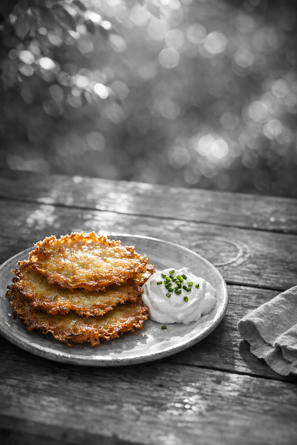 Placki Ziemniaczane: Lacy Polish Potato Pancakes with Spring Chive Sour Cream