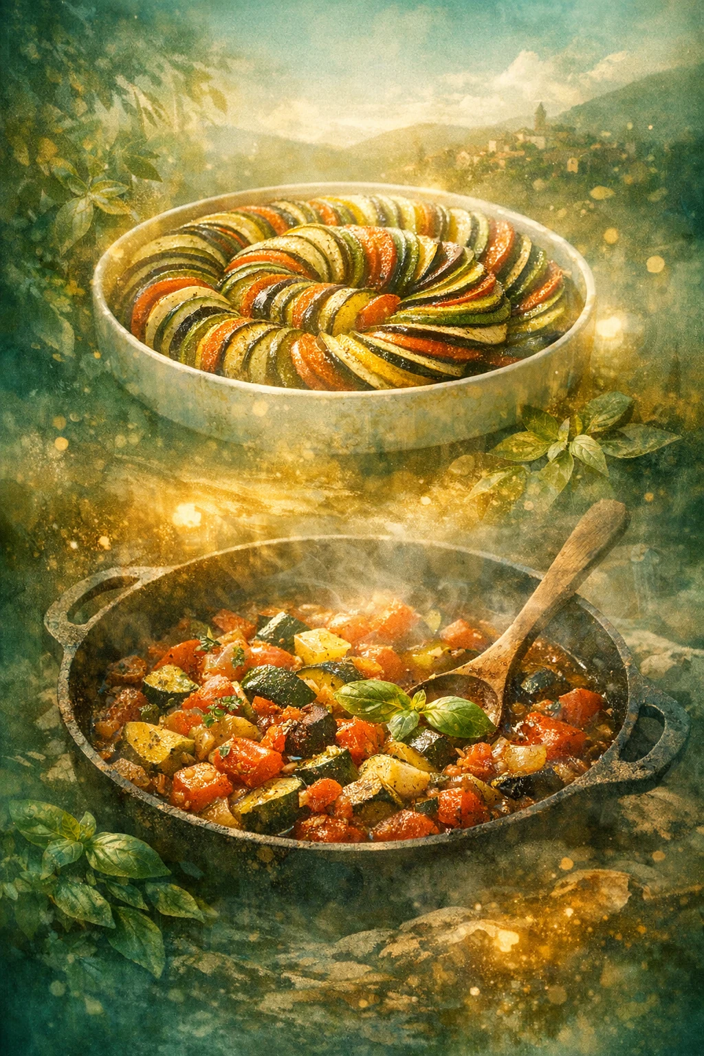 Ratatouille Two Ways: Silken Layered Tian and Rustic Provençal Stew