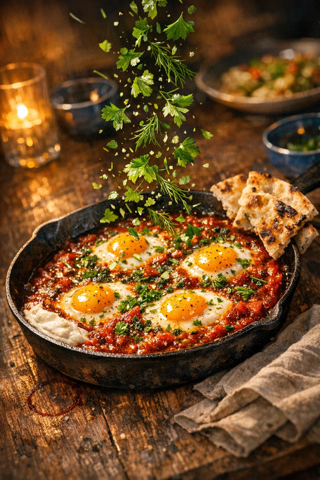 Shakshuka: Spiced Tomato and Spring Herb Poached Eggs