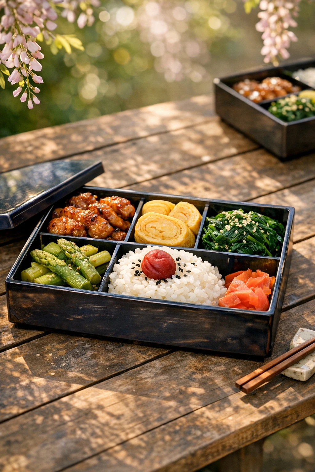 Spring Bento for Two Couples: Five-Compartment Lunch Art