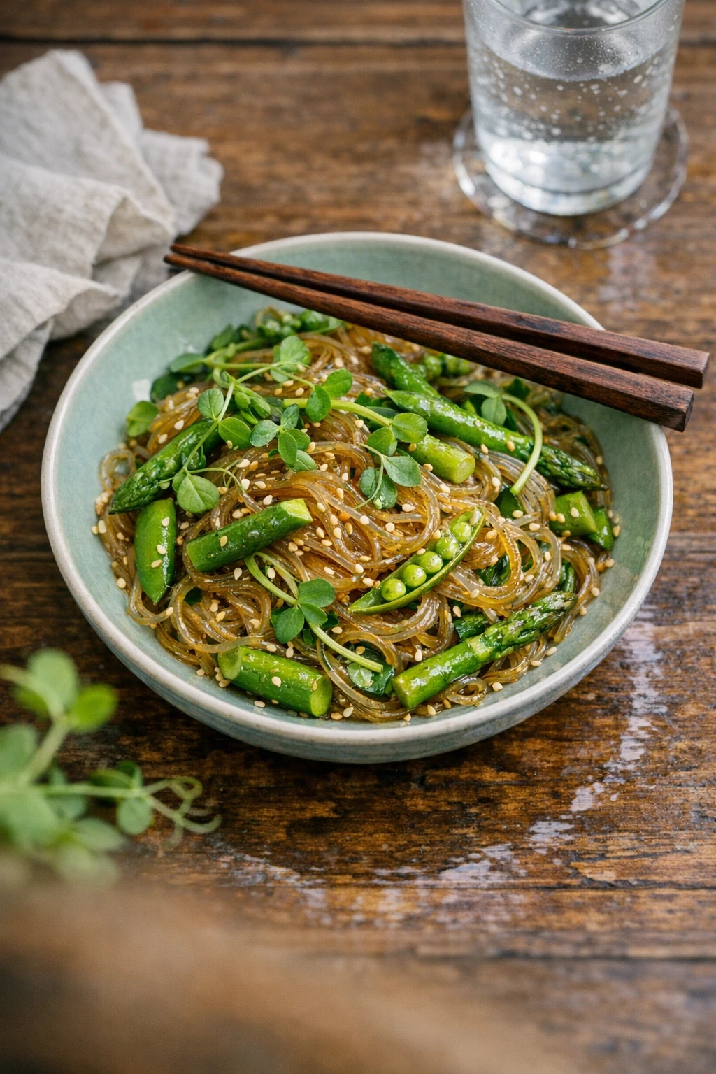 Spring Japchae with Asparagus and Pea Shoots