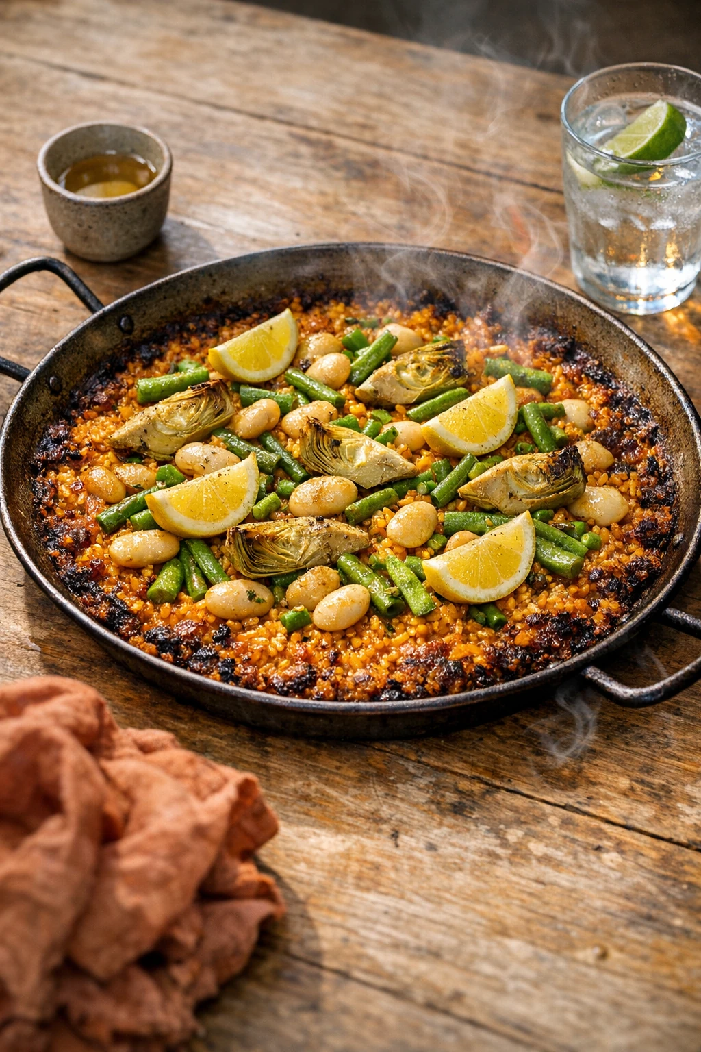 Spring Paella Valenciana with Golden Socarrat Crust