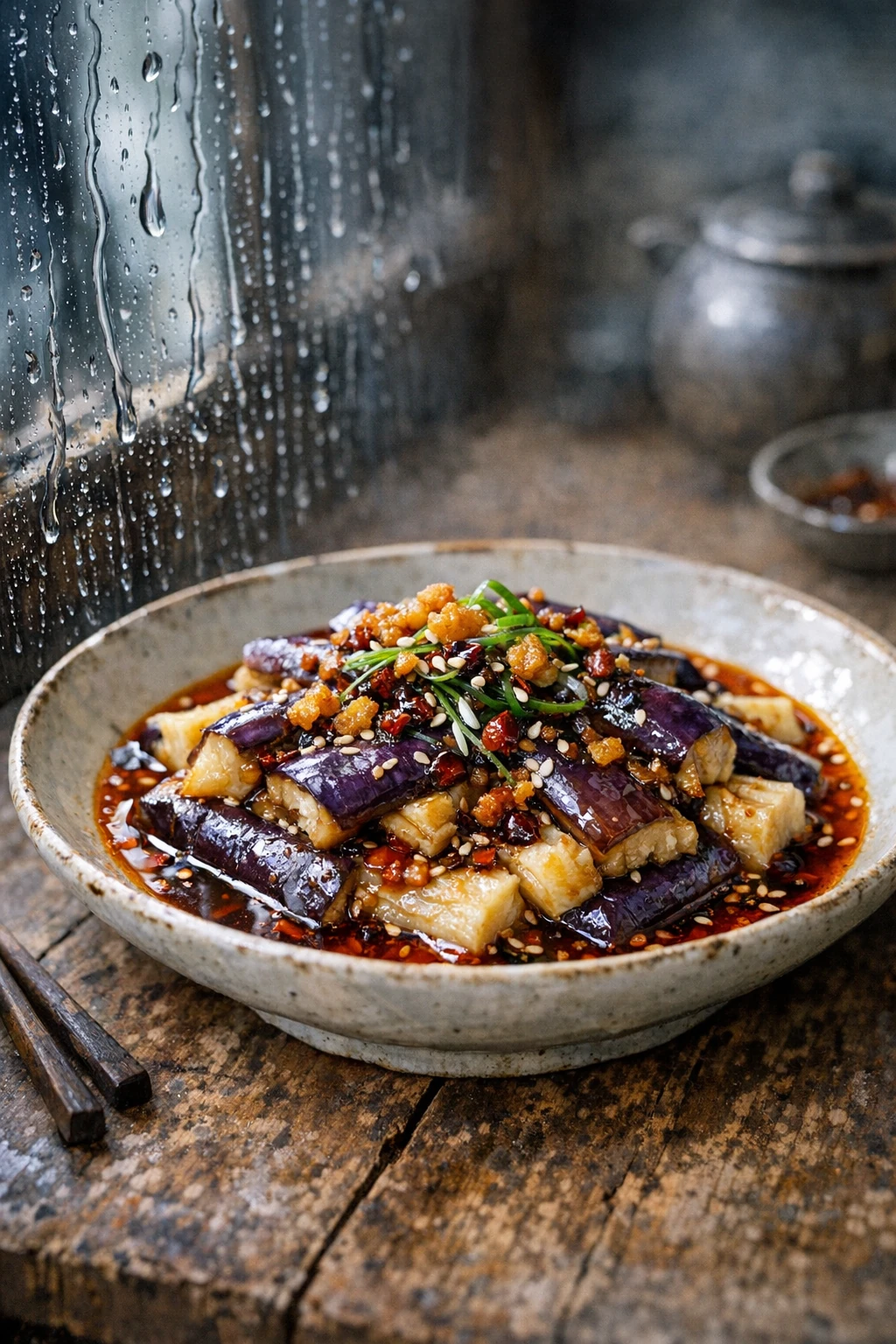 Steamed Eggplant with Garlic Chili Oil