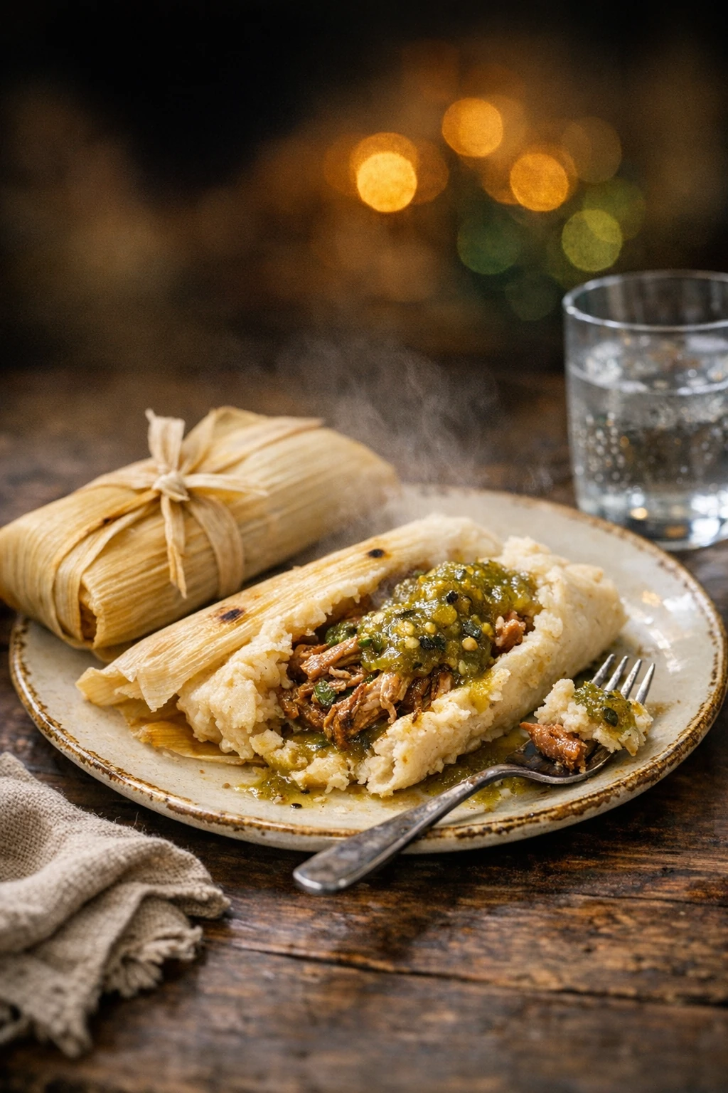 Tamales de Puerco en Salsa Verde from Scratch with Whipped Masa
