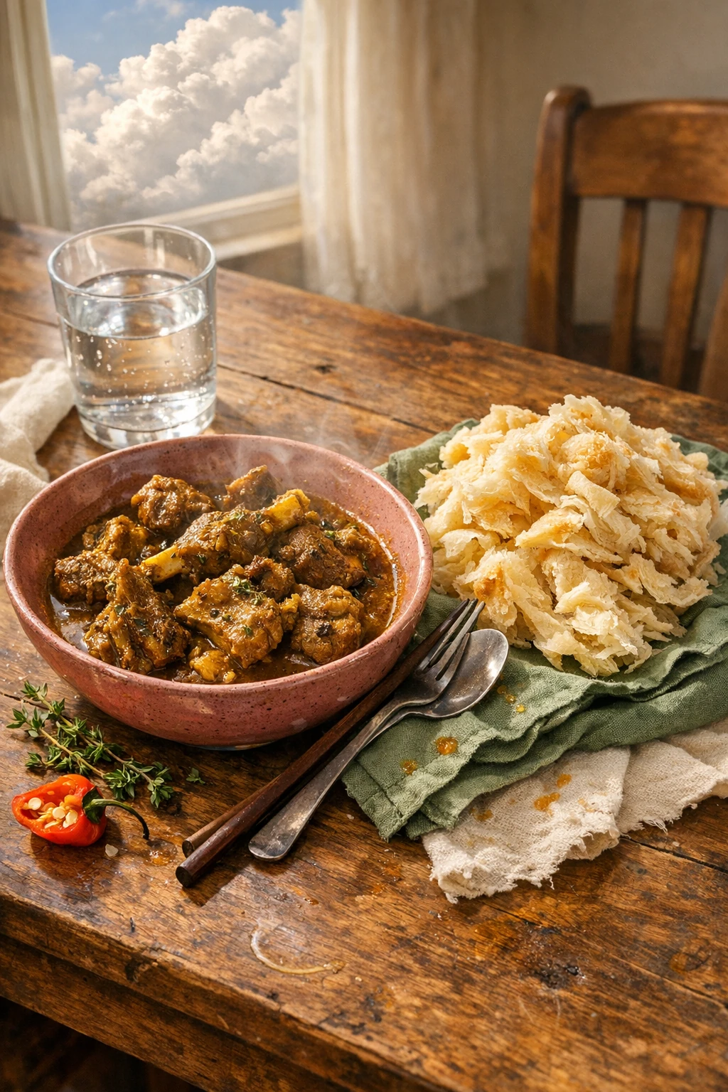 Trinidad Curry Goat with Paratha Roti (Buss-Up-Shut)