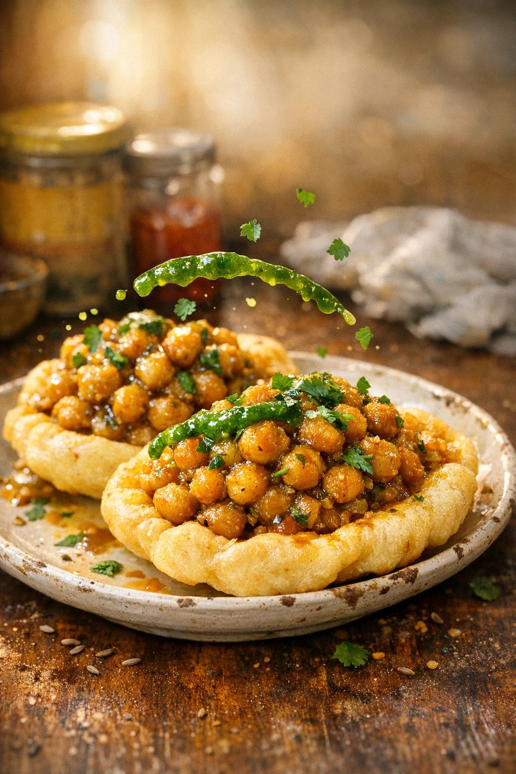Trinidad Doubles: Golden Bara and Curry Channa with Pepper Sauce
