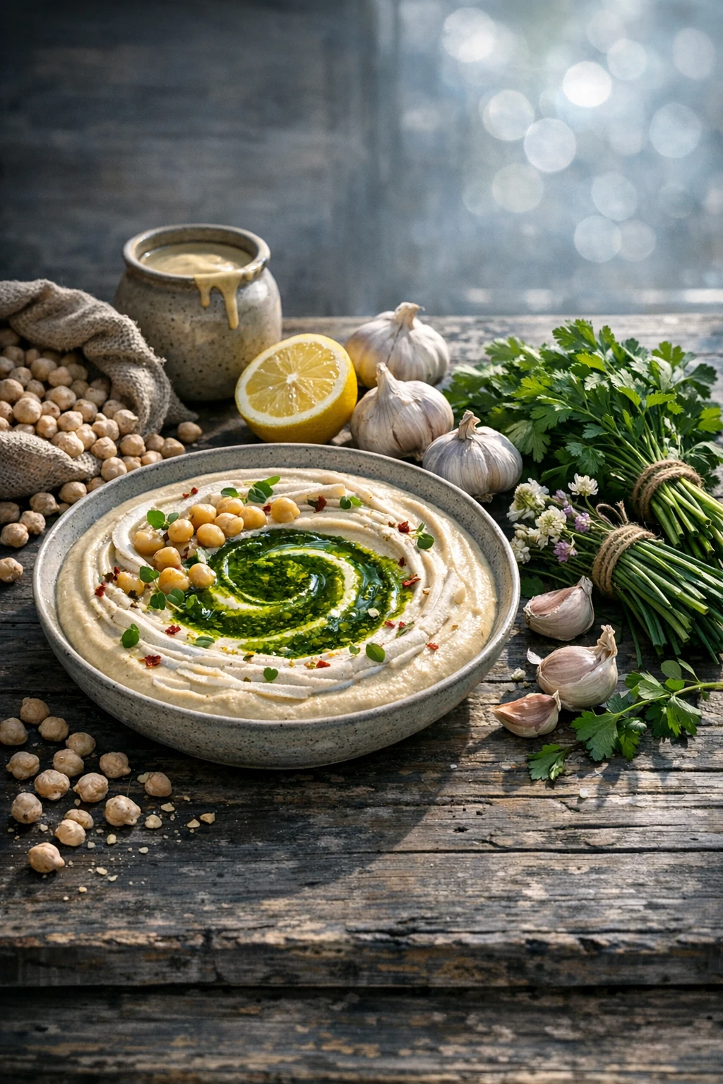 Ultimate Silky Hummus with Whipped Tahini and Spring Herb Oil